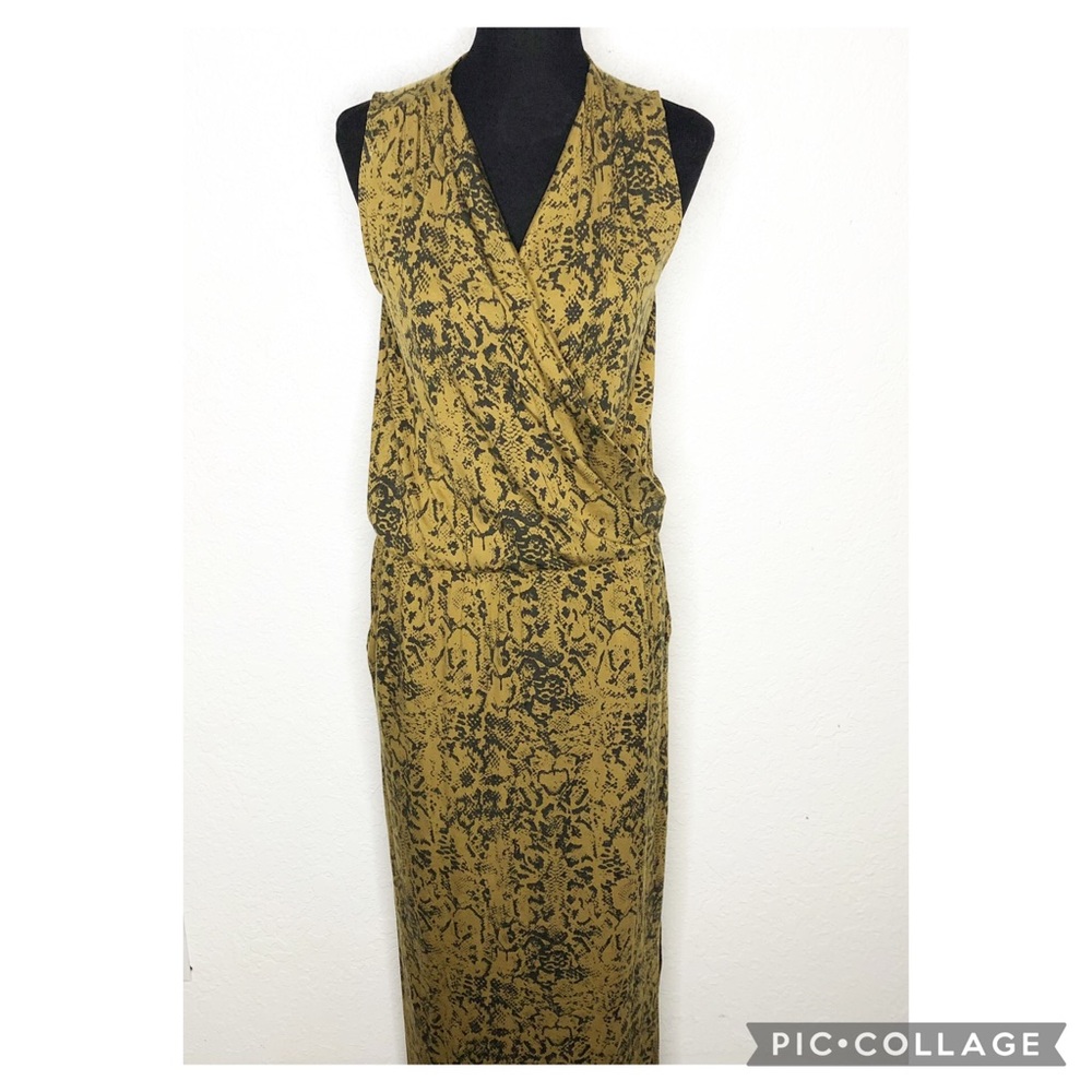 Garnet Hill gold black python snake print sleeveless maxi dress size Small